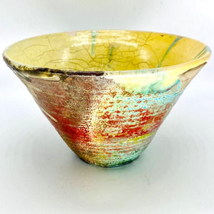 Art Studio One of a Kind Raku Pottery Multi Colored Bowl Signed KESTLE W89